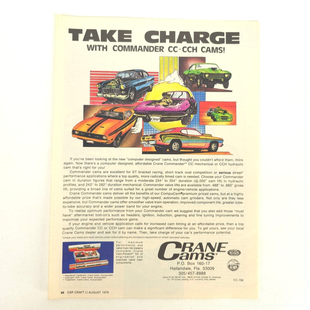 1979 Crane Cams Corvette Muscle Car Print Ad Vintage Performance Garage Decor
